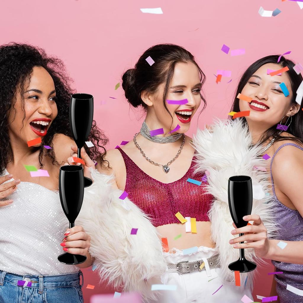 24 Pcs Champagne Flutes, 6 Oz Acrylic Toasting Glasses for Wedding, Bridal Shower, Birthday Party (Black)