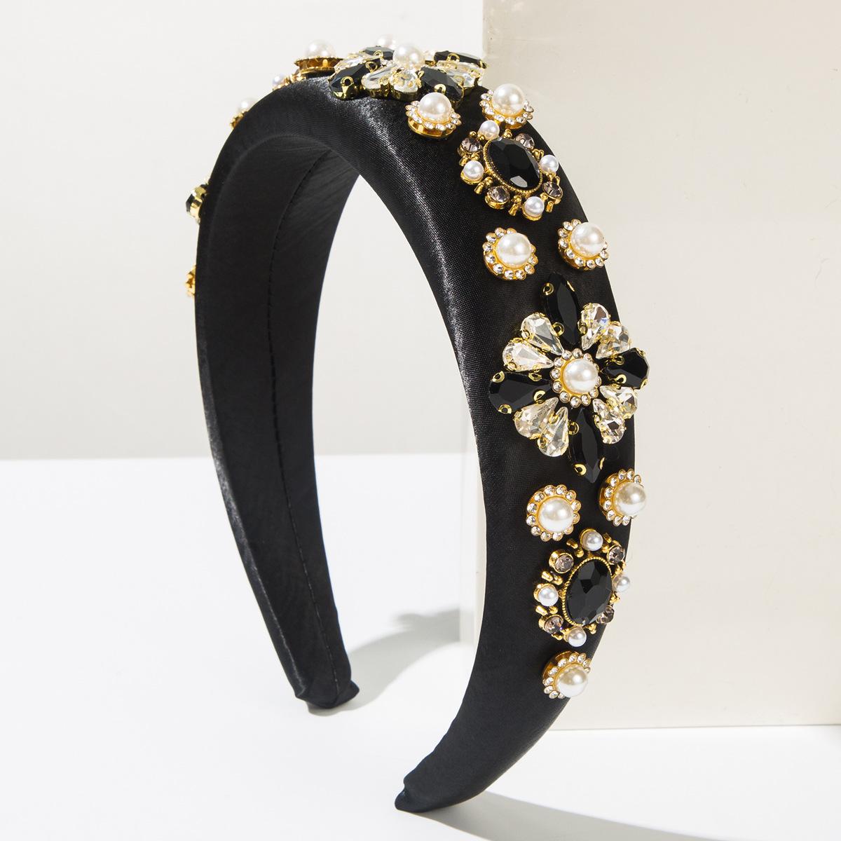 

Fashionable and Fresh Versatile Diamond-encrusted Pearl Flower Accessories Headband Female Trend Temperament Celebrity High-end Hair Accessories 2026 чёрный