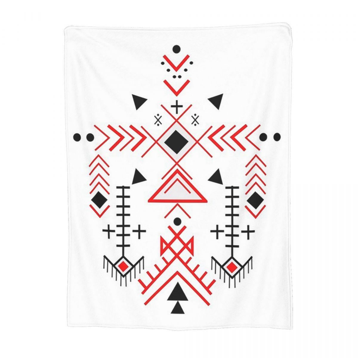 Kabyle Amazigh Motif Geometry Berber Blanket Soft Warm Flannel Throw Blanket Bedspread for Bed Living room Picnic Travel Couch Size: 75*100cm, Weight: 230 GSM