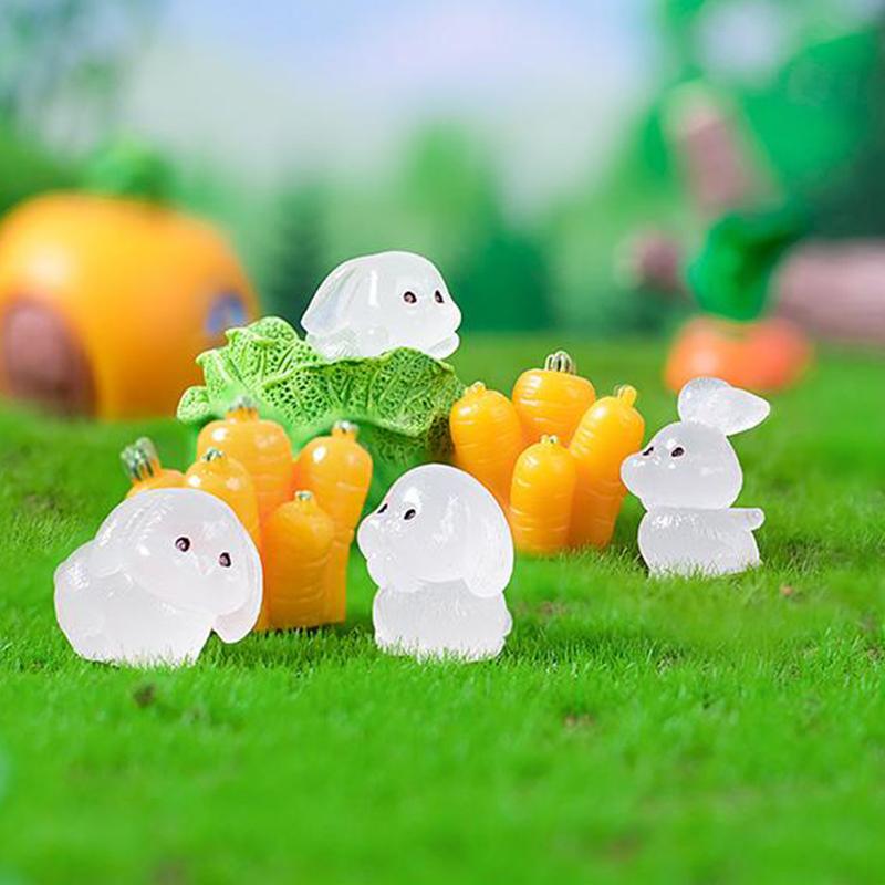 8Pcs Luminous Rabbit Miniature Figurines Fairy Garden Decoration 8 Postures Cute Bunny Home Decor Glow At Night Desk Ornaments