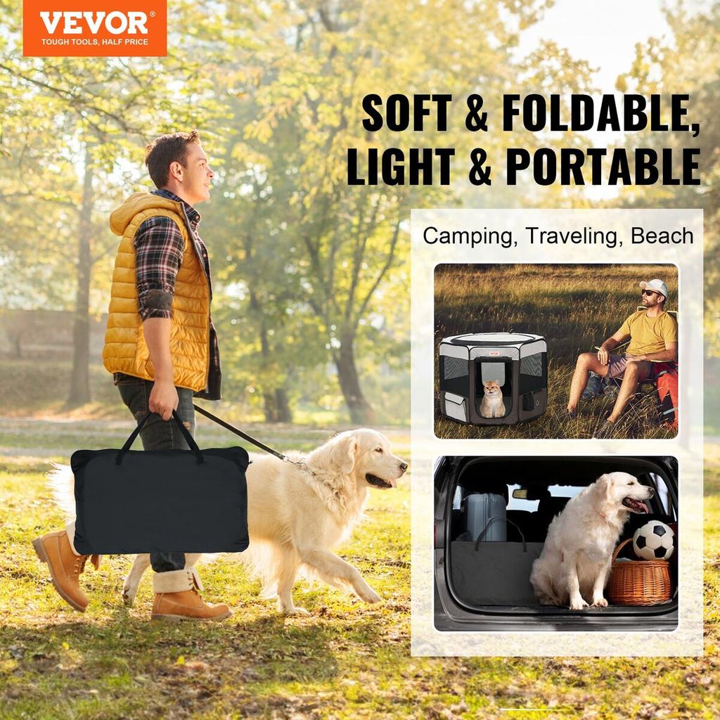 Foldable Pet Playpen, 36 inch Portable Dog Playpen, Crate Kennel for Puppy, Dog, Cat, Premium Waterproof 600D Oxford Cloth, Removable Zipper, for