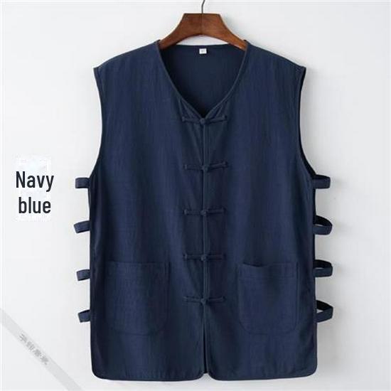 Pánská retro lněná vesta bez rukávů v čínském stylu