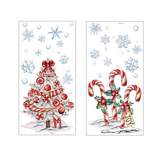 

2 Sheets Christmas Tree Window Cling Removable Waterproof Xmas Candy Cane Static Glass Sticker Home Office Room Holiday Party Decoration Decal A