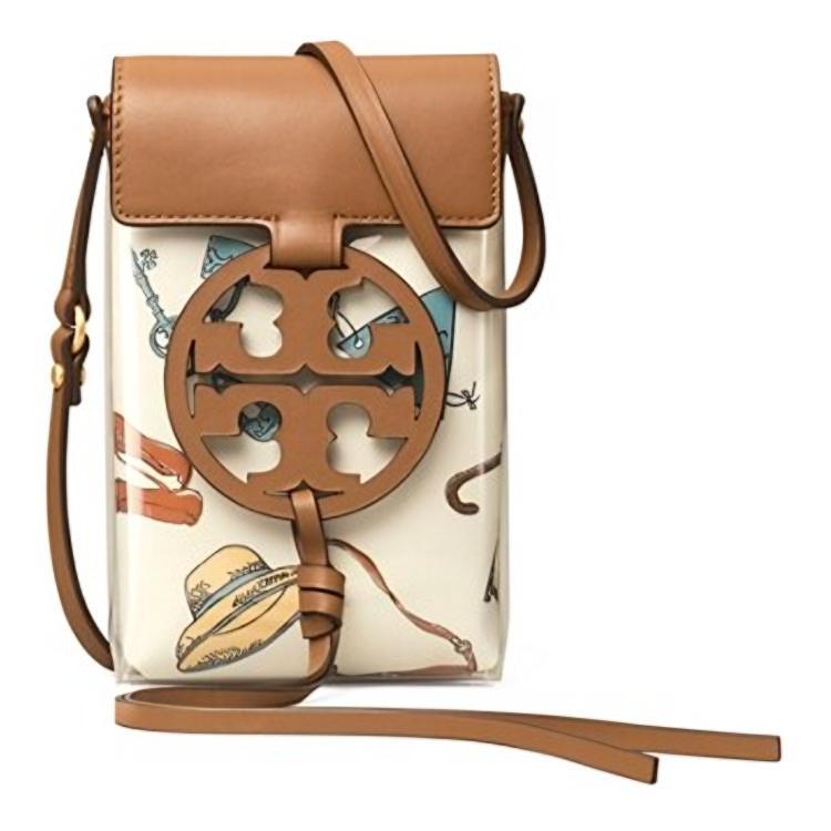 Tory Burch Miller Flap Tassel Printed Leather Mini Phone Bag Women bags White Cognac 64376-420 Basic Set BagDust Bag 30790₽
