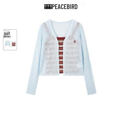 PEACEBIRD Damen Eleganter Gestreifter Strick-Cardigan mit V-Ausschnitt