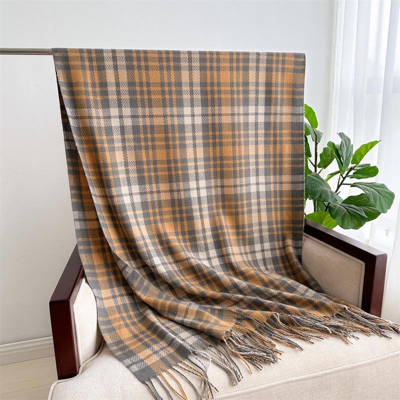 Korean Version Plaid Scarf Winter Male And Female Students Scarf Thickened Warm Outer Shawl Tassel Korean Imitation Cashmere Scarf