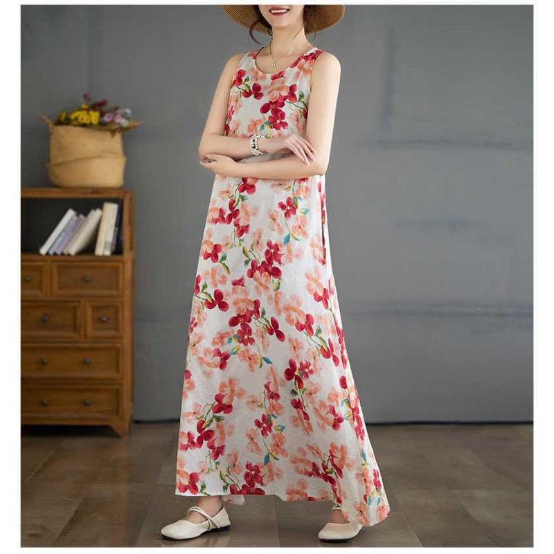 New Bohemian Long Dresses Summer New Sleeveless Round Neck Printed Dresses