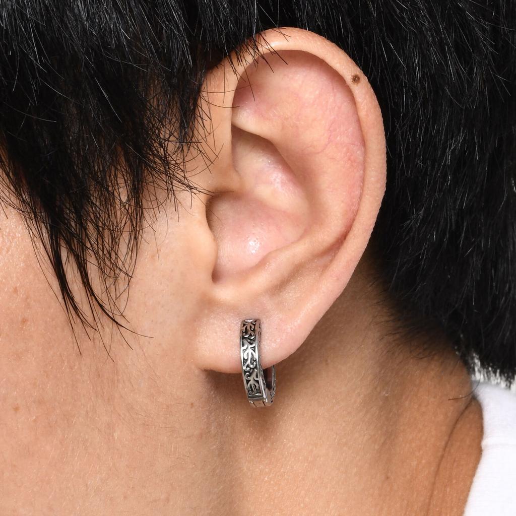 Vintage Vine Hoop Earrings for Men Boys,Waterproof Silver Color Huggies Earrings,Trendy Hip Hop Rock Cool Jewelry Accessories