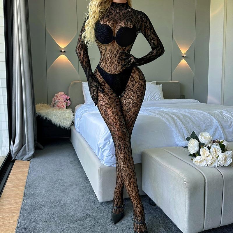 Sexy lingerie long-sleeved one-piece mesh socks mesh clothes closed crotch perspective