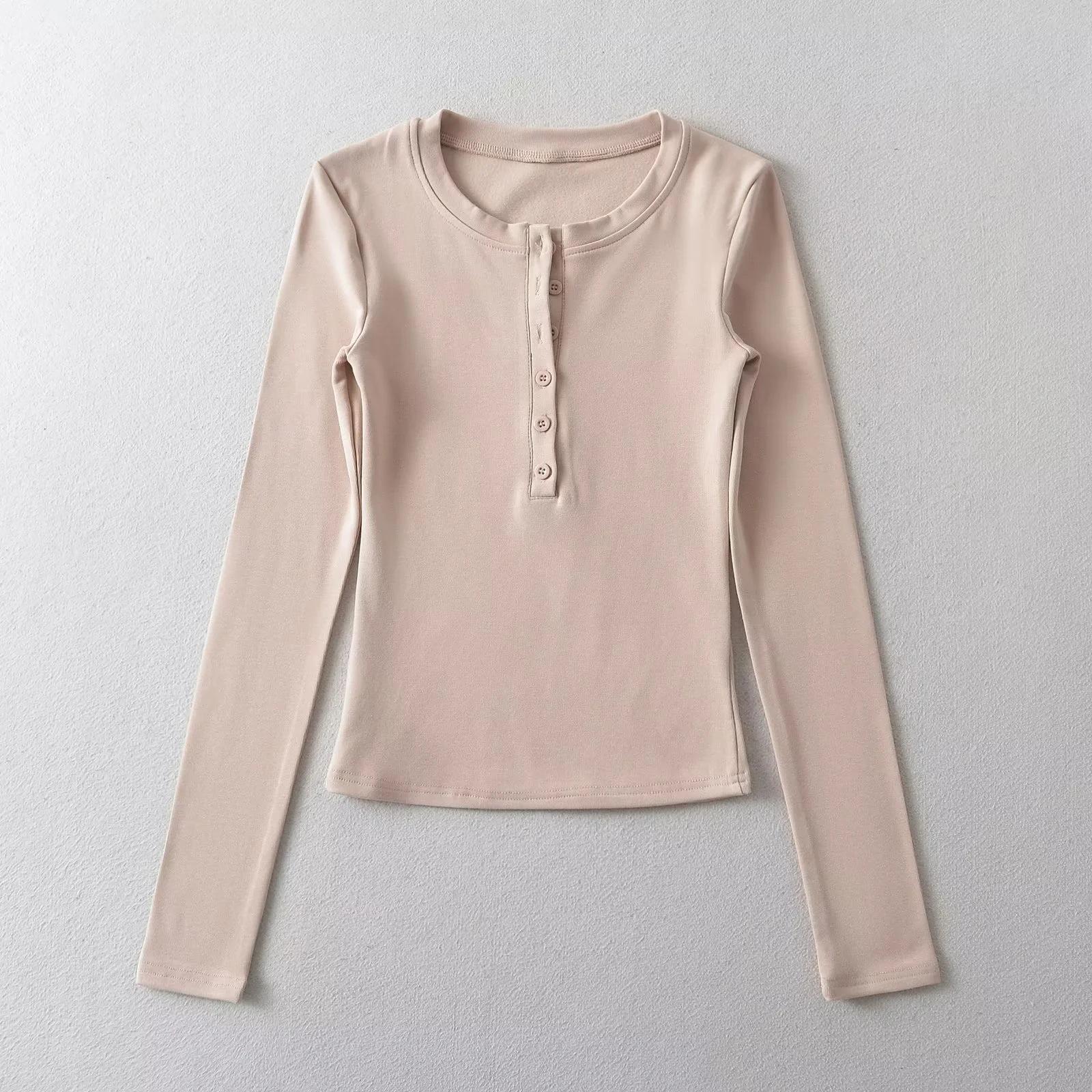 

Женская рубашка Spicy Girl Style с шестью пуговицами и бархатной основой, новинка осени, однотонная футболка, обтягивающий топ M абрикосовый