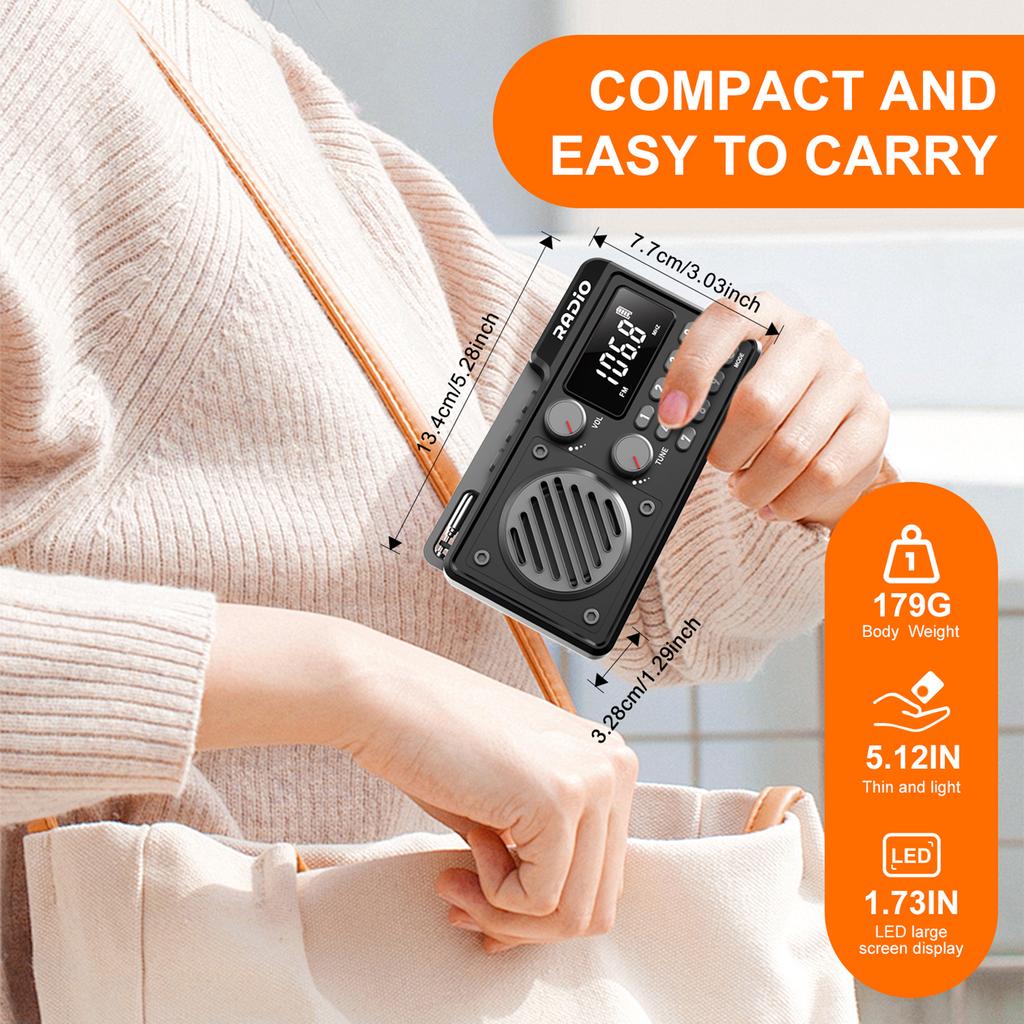Pocket Radio Wireless BT Speaker Battery Operated Radio Support TF Card U Disk Earphone Sleep Timer for Indoor Outdoor Travel