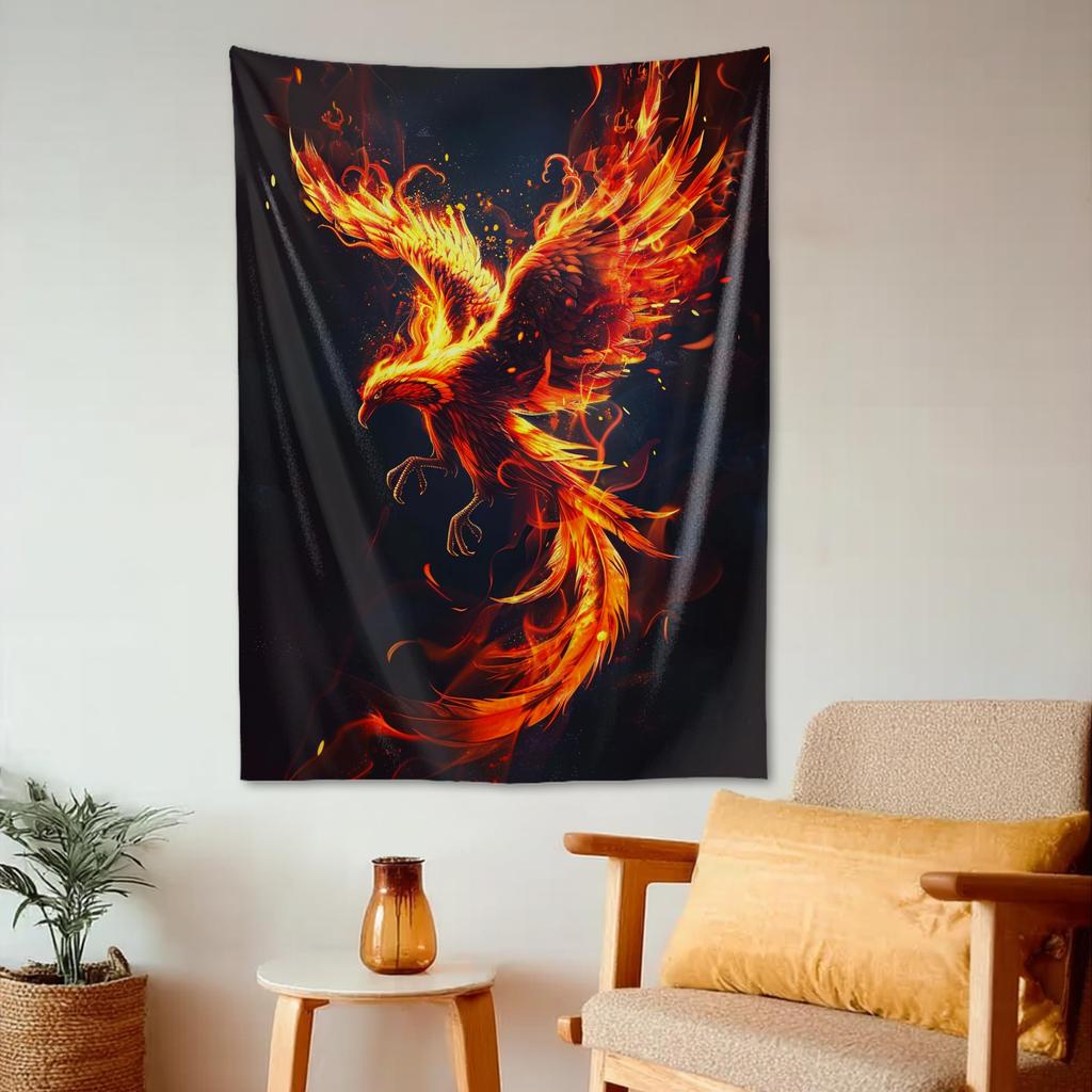 Wall Tapestry for Bedroom Majestic Fantasy Vibrant Rising Fire Bird Phoenix Flags Tapestry for Room Living Room Wall Decor Large