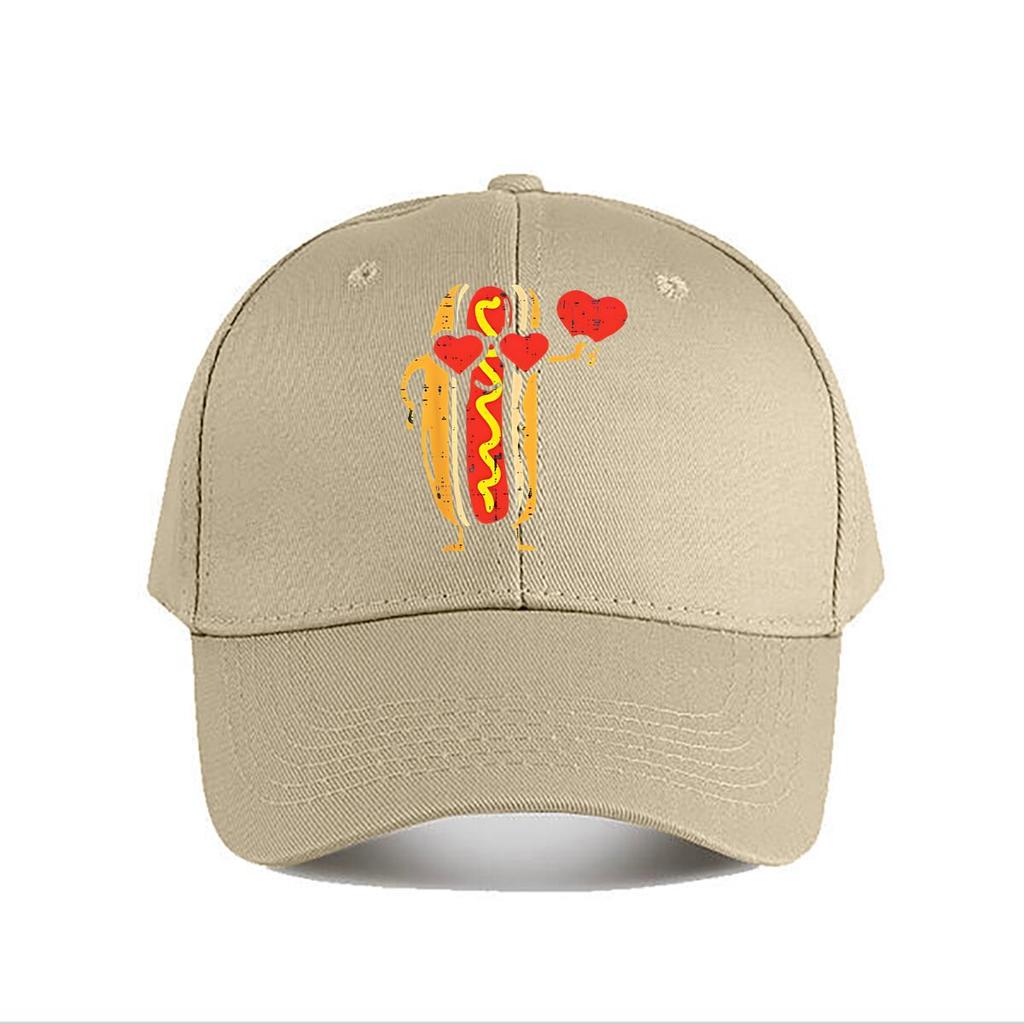 Distressed Hot Dog Heart Glasses Valentine Baseball Cap Fashion Unisex Sunhat Womens Outdoor Sports Snapback Cap