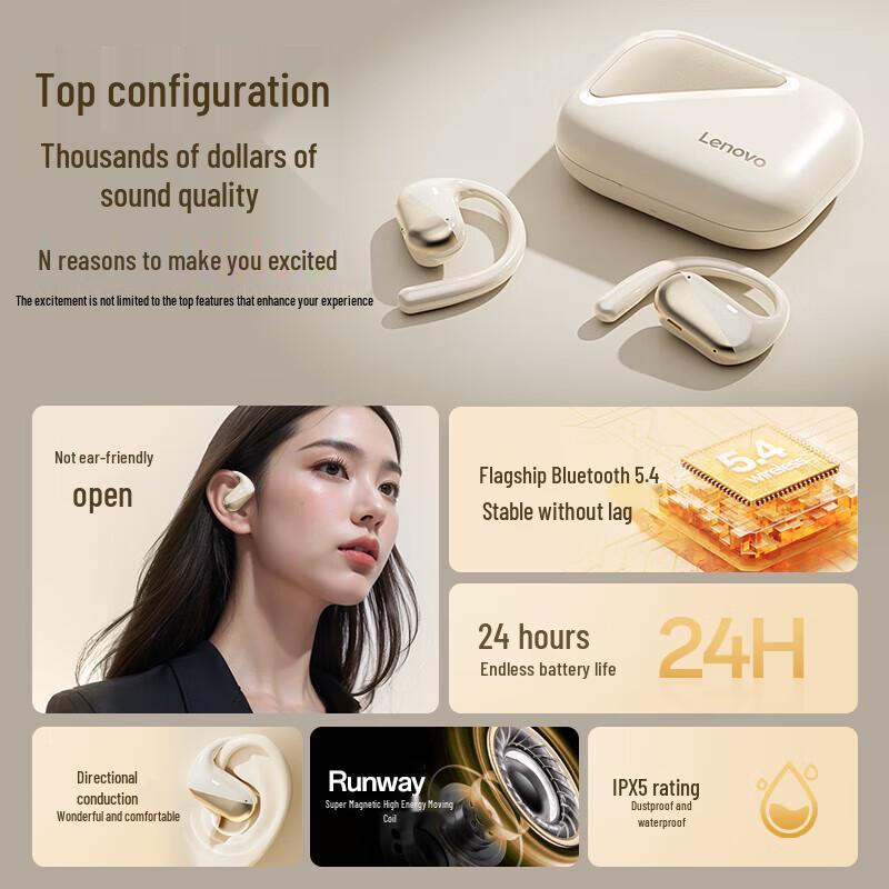 Lenovo EA340 Open-Ear Hook Bluetooth 5.4 Sport Earphones