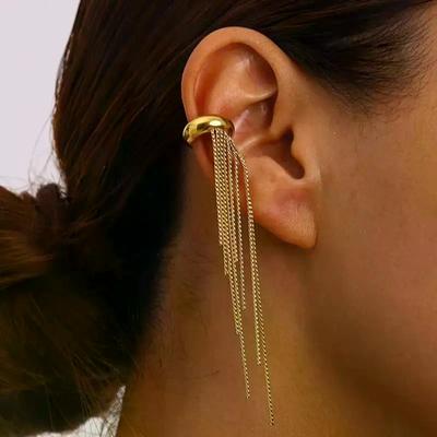 1/2Pcs Stainless Steel Non-piercing Clip Earrings Nickel-free Gold Color Long Tassel Drop Earrings For Women Statement Ear Cuffs
