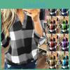 Stylish S-5xl Women's Long Sleeve Plaid T-shirt Blouse With V-neck Design