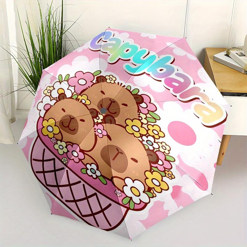 

Capybara,Basket Automatic Folding Umbrella Simple 8 Rib Design, Bright Cartoon Pattern, Durable Iron Frame, Suitable For Travel, Outdoor, B