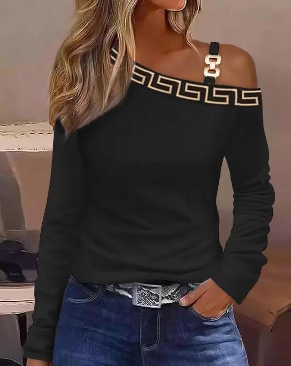 2026 Autumn Metal Buckle One-Shoulder Blouse for Women