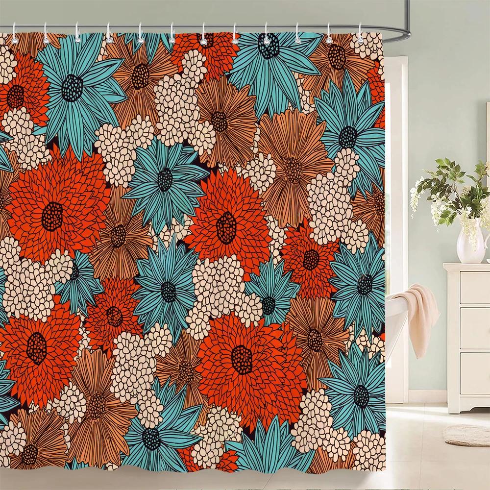 Beautiful Colorful Flower Floral Printed Shower Curtains Frabic Waterproof Polyester Decor Bath Curtain With Hooks 240X180Cm
