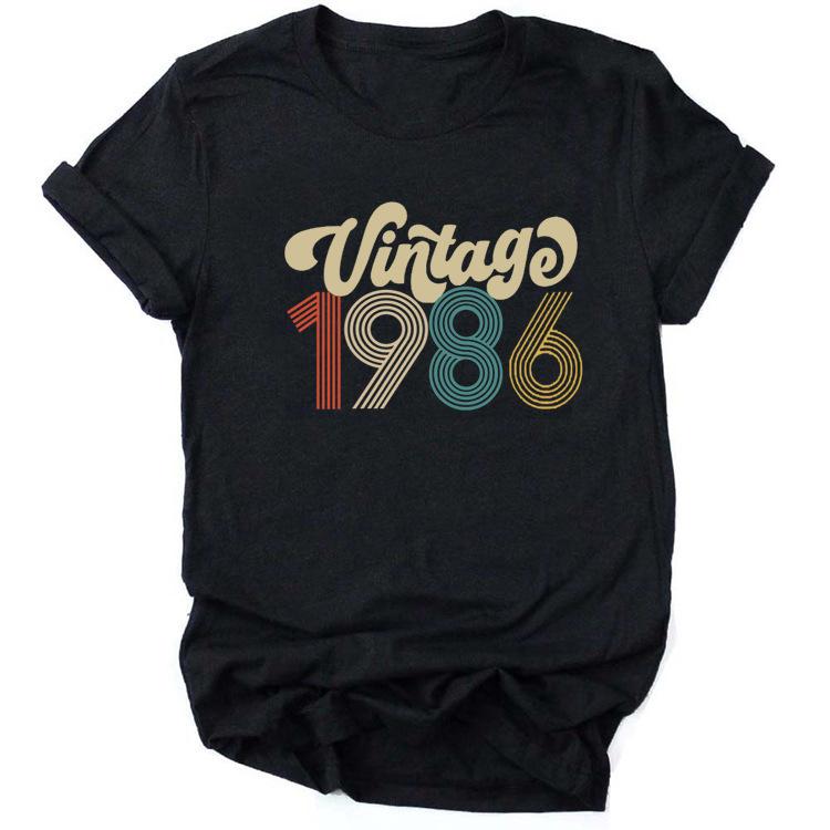 Camiseta De Aniversrio Vintage 1970 Feminina Top Grfico Preto Harajuku Festa De Aniversrio De Quarentena Streetwear Casual