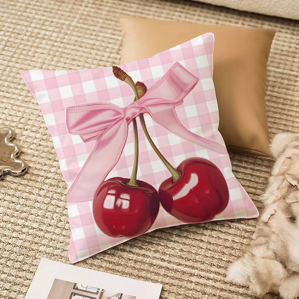 Pink Bow Cherry Pillow Case Anti-dustmite Invisible Zipper Sofa Bed