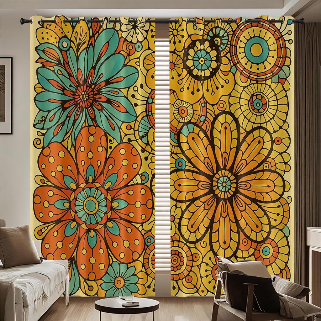 Bohemian Pattern Blackout Curtains, Custom-Made with Your Image, High-Precision Sun Protection, Thickened Polyester.