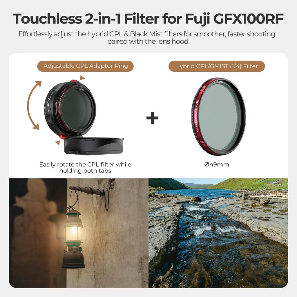 Freewell Integrated Filter Lens Hood for FUJI Hybrid CPL Black Mist Black GFX100RF, & Filter, (FW-GFX100RF-RLH-B)