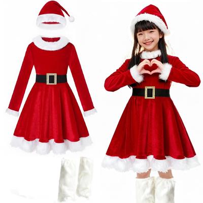 Maazusa Children's Santa Claus Costume, Red Skirt with Santa Hat, Perfect for Girls, Christmas, or As a Gift for Family Parties