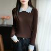 Collared Knitted Sweater with Long Sleeves, Women's New Autumn-winter Style, Multi-color, Slim-fitting, Figure-hugging Base Layer Top