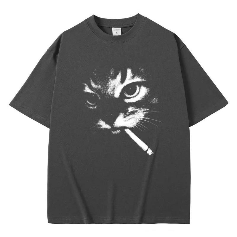 Lustige Meme Rauchende Katzen Gesichts Grafik T-Shirts Herren Damen Freizeit Vintage T-Shirts Herren Übergröße T-Shirts Katzen Liebhaber Geschenke