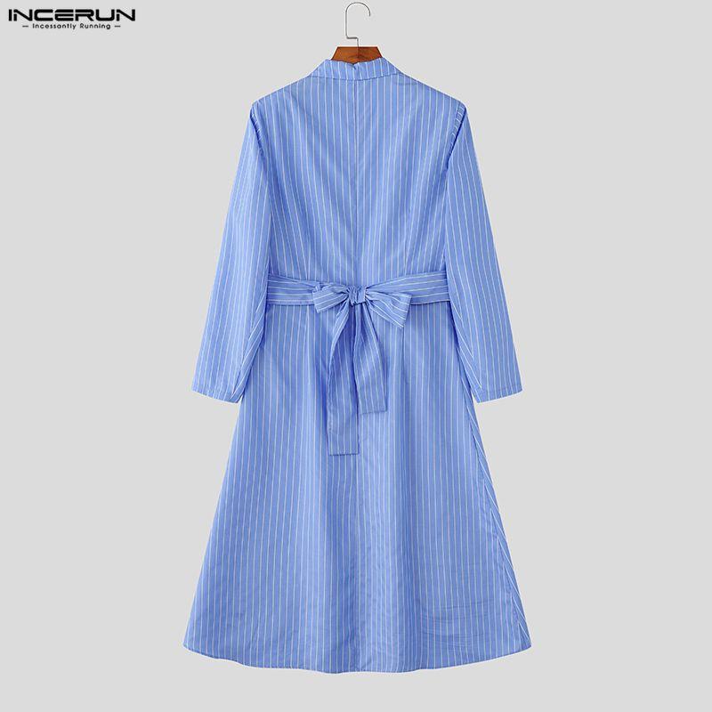 INCERUN Men Notched Lapel Long Sleeve Striped Splits Irregular Layers Long Blazer Coats