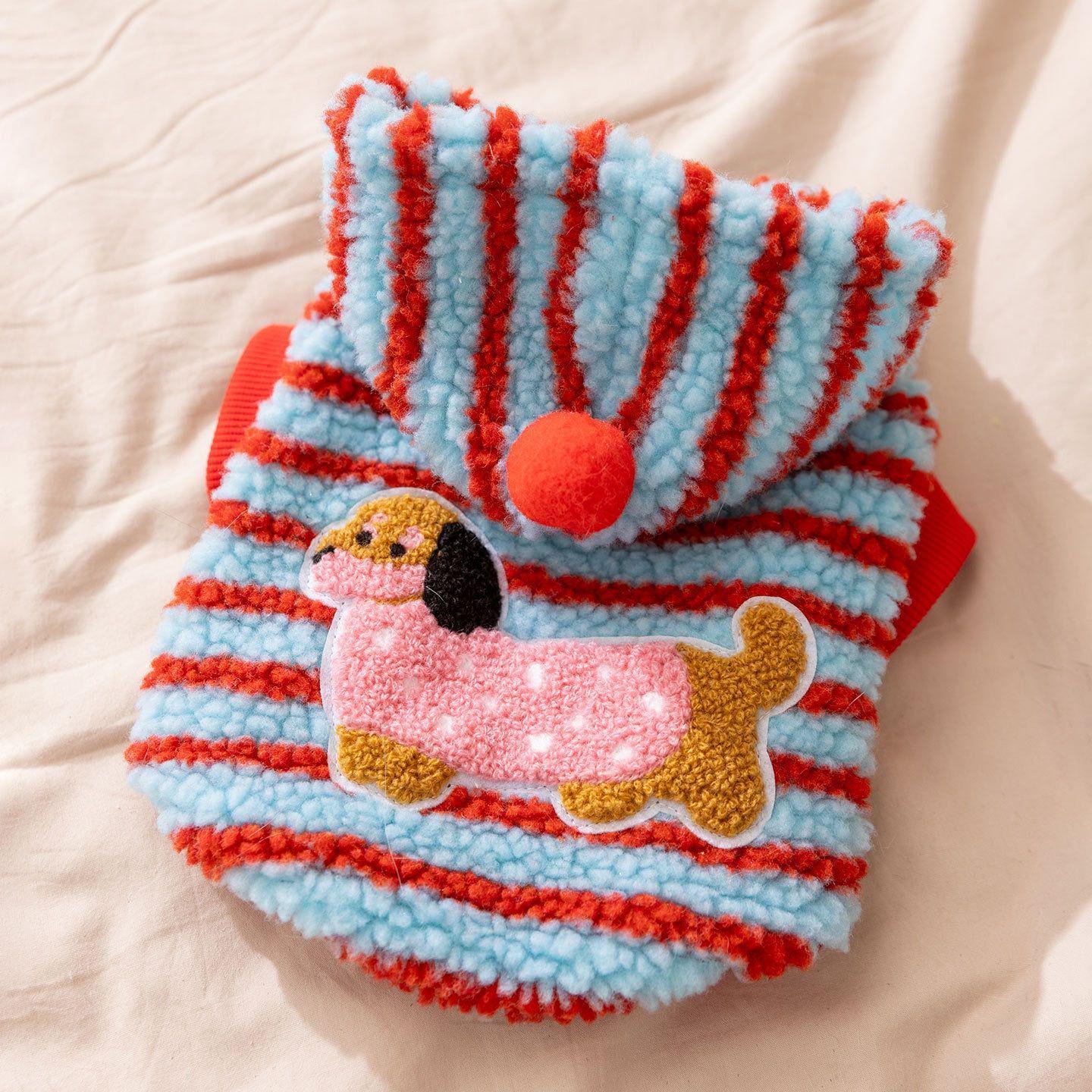 

Cartoon Striped Fleece Hoodie: Leash-Friendly Dachshund, Bichon, Teddy Dog Outfit for Autumn/Winter