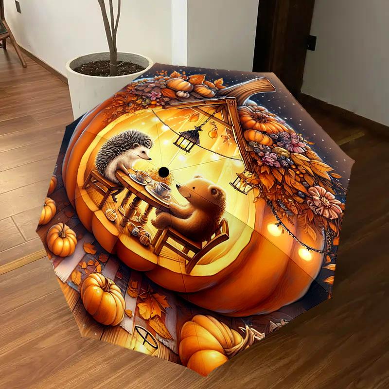 1PC Pumpkin houseAutomatic Open/Close Umbrella with Windproof, 8-Rib Sturdy Canopy, Durable Ribs, Fashionable Design1261A