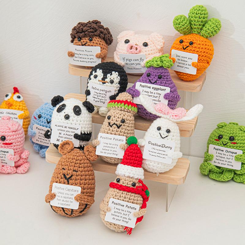 Crochet Doll Finished Crochet Animals Fruit Ornament Cartoon Hand Woven Octopus Frog Ornament Cute Room Decor Desk Decorations