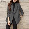 ZANZEA Women Casual Flat Collar Long Sleeve Thin Cardigan Blazer