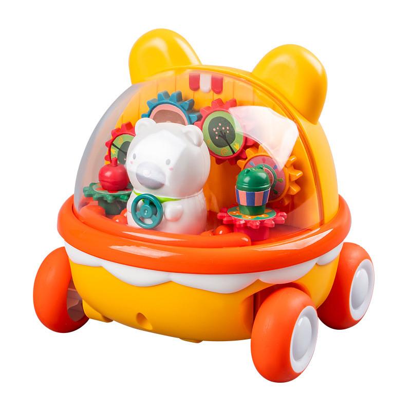 Childrens Puzzle Toy Transparent Gear Cartoon Bear Push Car For Parent Child Interaction