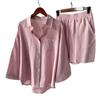 Women's Retro Plus Size Cotton Linen 2-Piece Set: 2024 High Waist Shirt and Loose Shorts