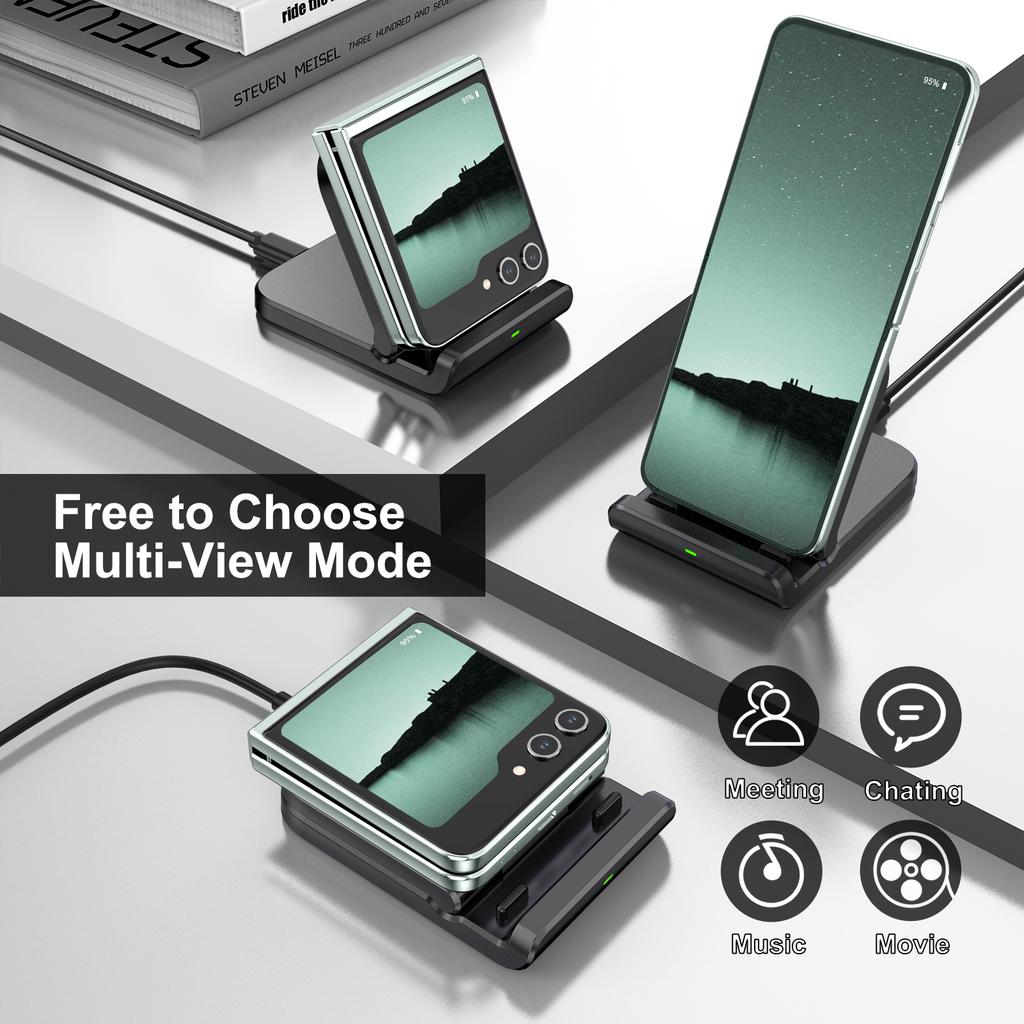 Carregador Sem Fio SwanScout 501S para Samsung Z Flip 6 5 4 3 Dobrável Suporte de Carregamento Rápido para Galaxy S23 para Moto Razr 40 50 Ultra