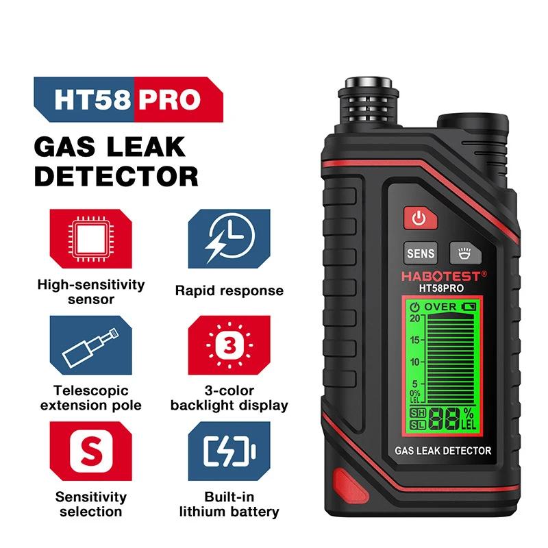 HT58PRO Gas Leak Detector Natural Gas Detector Sound & Light Alarm 0-9999ppm Portable Combustible Gas Detector Extendable Probe