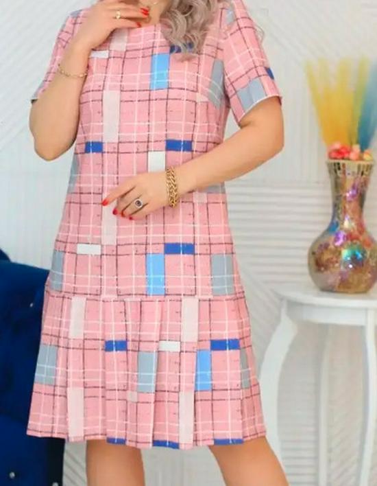 Женская сексуальная плиссированная клетчатая юбка с короткими рукавами 2024 XXL розовый