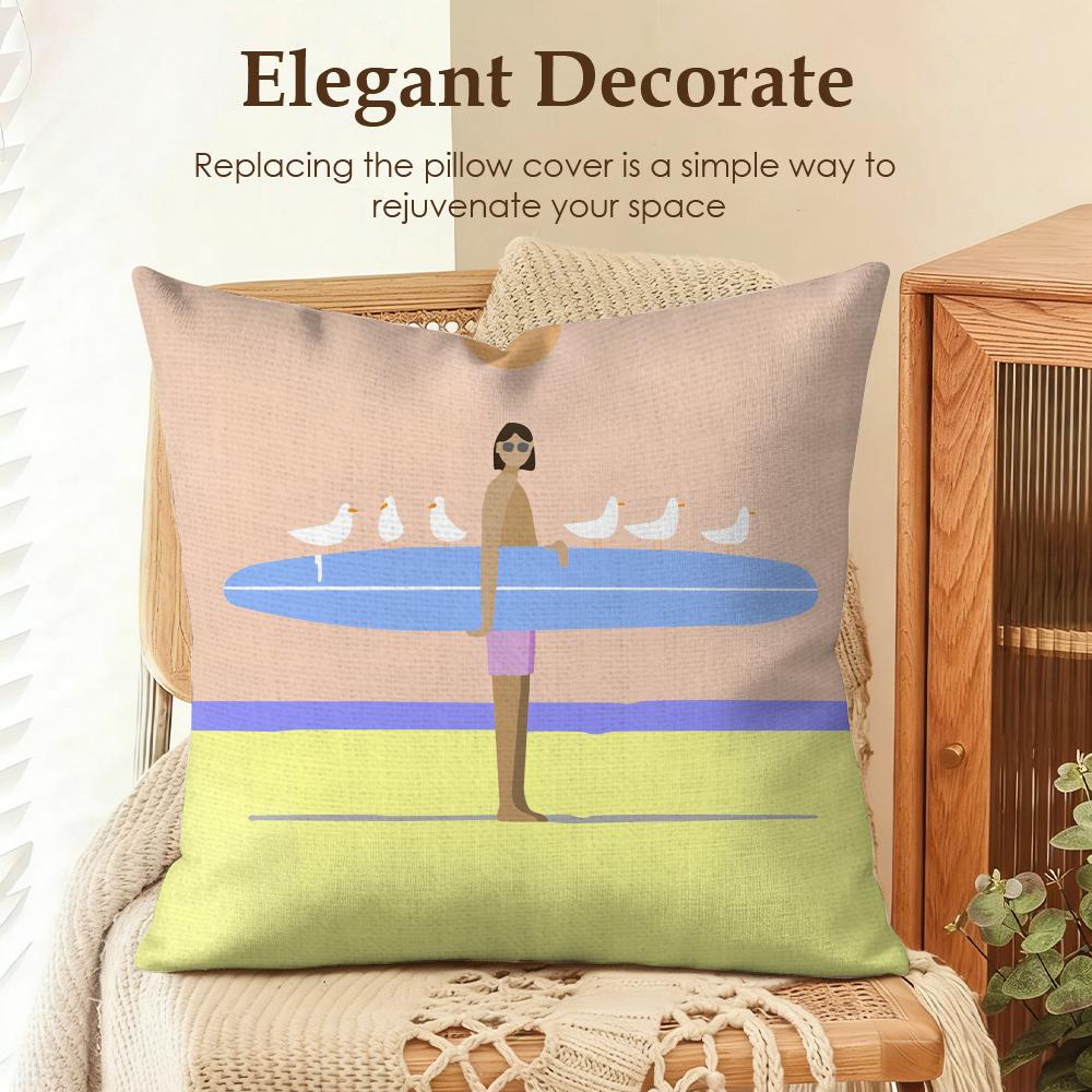 Summer Surfing Ins Art Cushion Cover Natural Linen Organic Fabric DoubleSided Printing Sofa Home Decor Gift Pillow Case