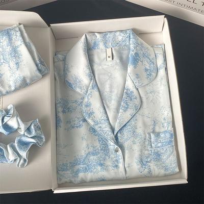 Pijama Feminino com Lapela, Botões e Cardigan, Conjuntos de Duas Peças para Relaxar, Estampa da Moda