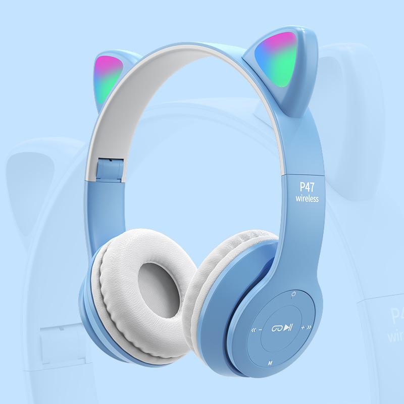 Wireless Bluetooth 9D HIFI Cute LED Cat Ear Noise Cancelling Headphones Foldable Stereo Headset Gaming Headset