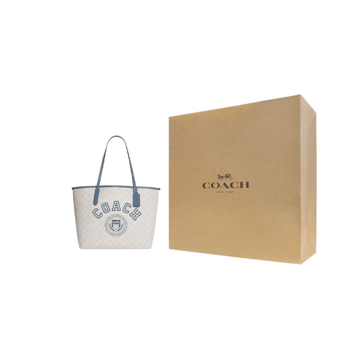 Coach City 33 Classic Monogram Print Zippered Tote Bag Women Tote Chalk-White Indigo CB869-SVUOB