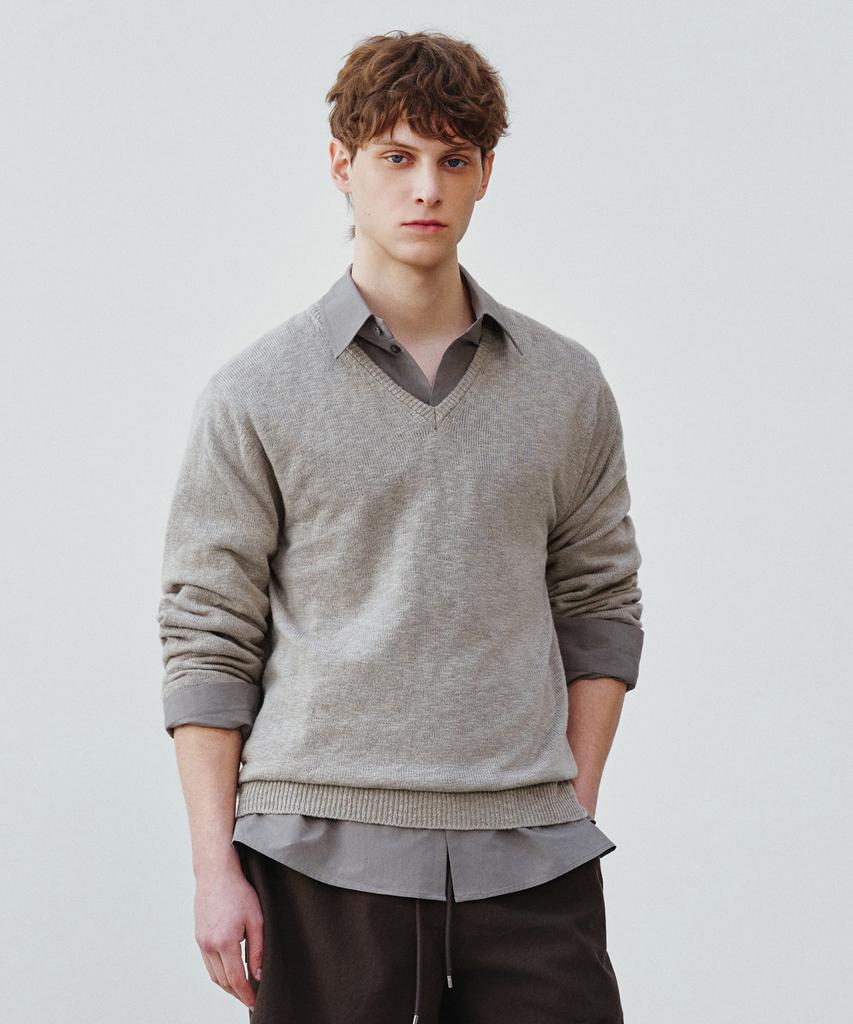 Jeilium Breeze Summer Slub V-Neck Knit Khaki