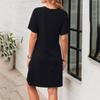 Women's Fashionable Casual  Hollowed-out Lace Short-sleeved Round Neck Pleated Dress