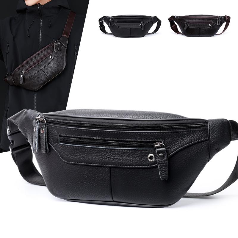 Leather Waist Bag for Men Casual Crossbody Fanny Pack with Adjustable Belt