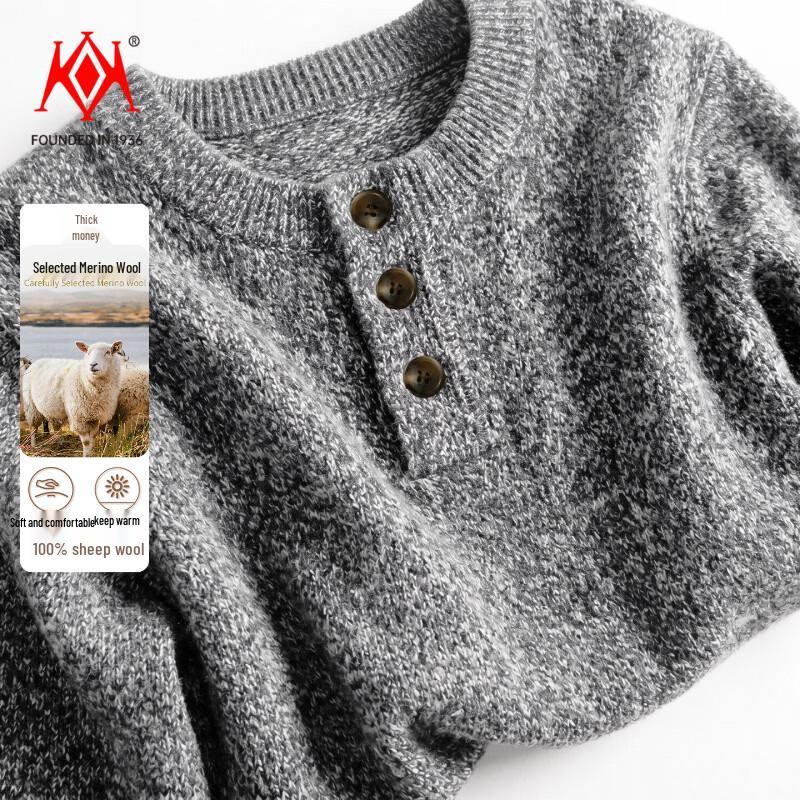 Men's Premium Wool Crewneck Button-Detail Sweater