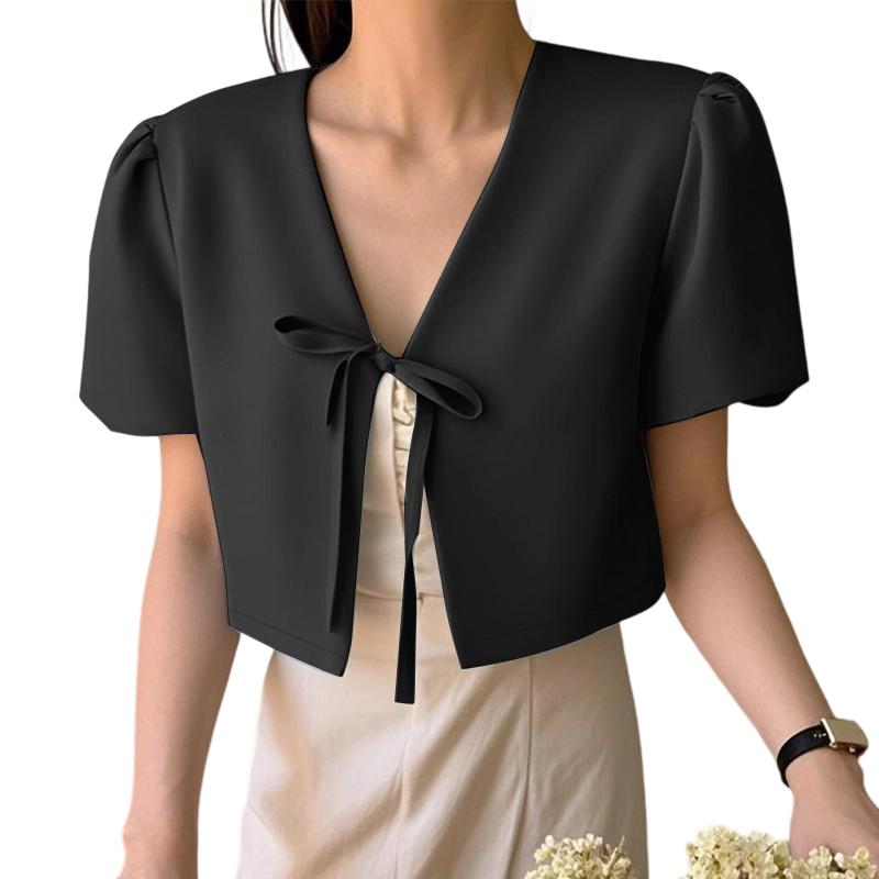 

ZANZEA Женский кардиган с V-образным вырезом, короткими рукавами-буфами, завязкой и шнуровкой L