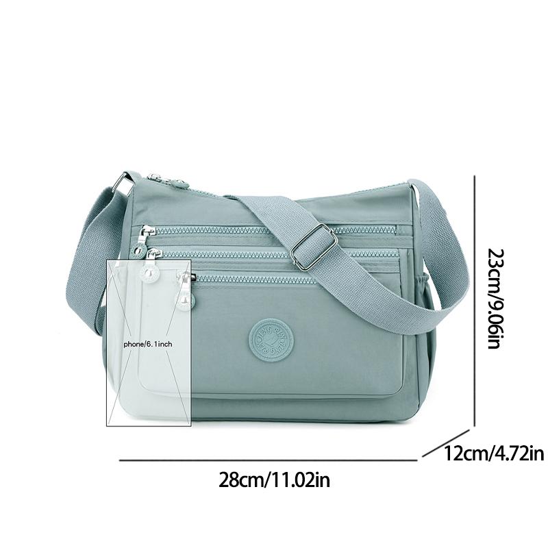Borsa a tracolla da donna semplice in nylon con tasche multiple, impermeabile, per uscite casual e viaggi